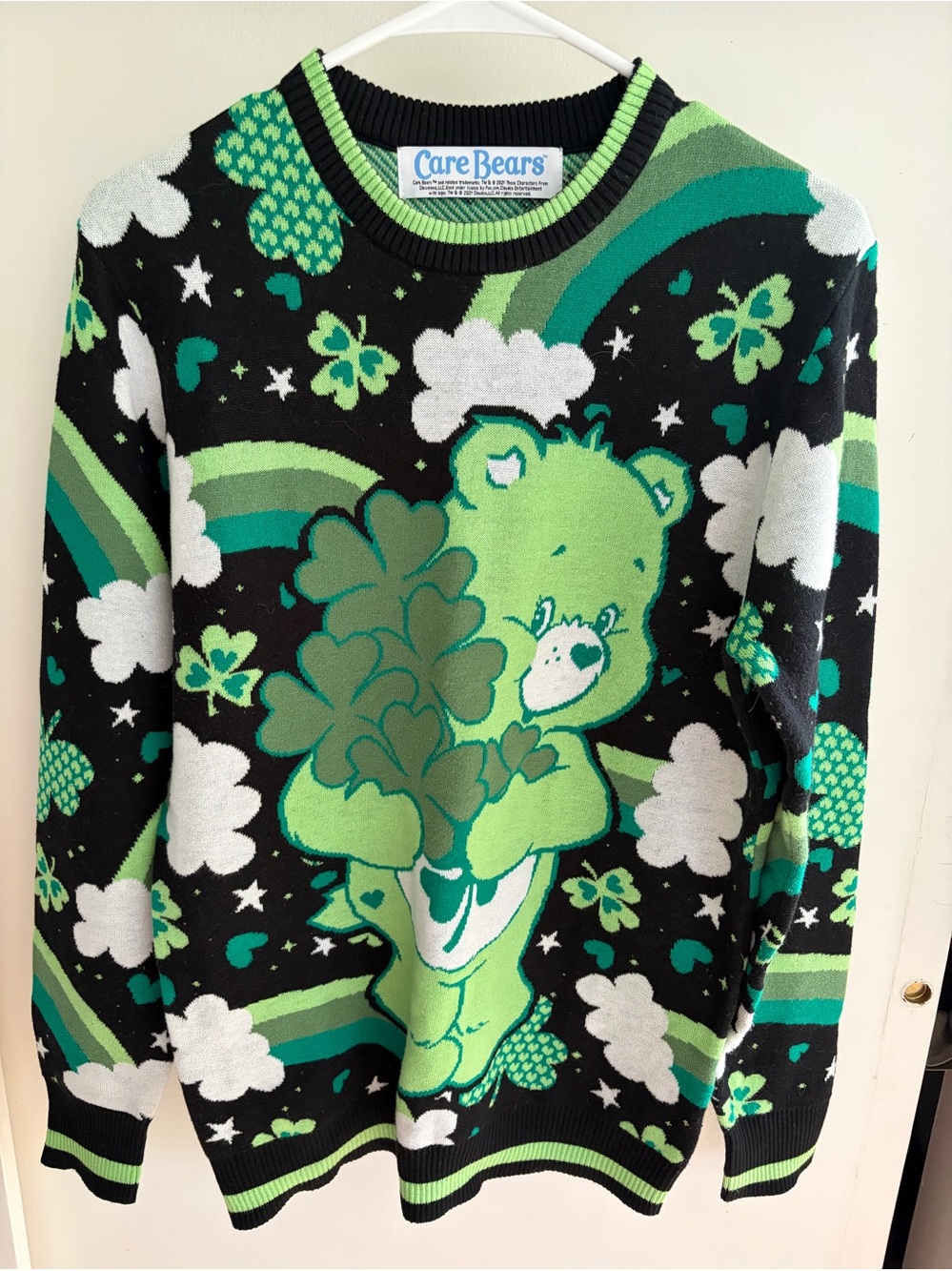 Care Bears Black & Green Shamrock Crewneck Sweater